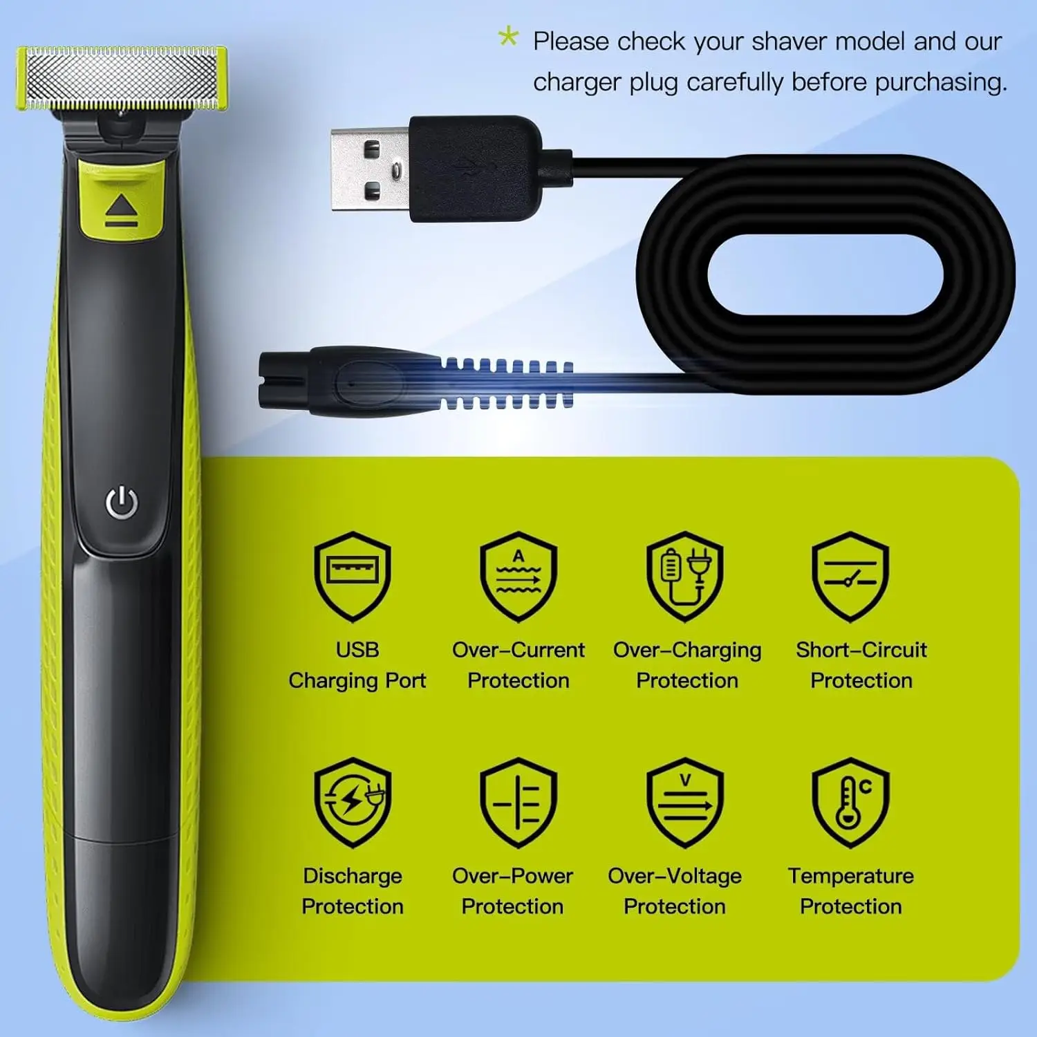 USB-шнур зарядного устройства LISI 5 В, совместимый с гибридной электробритвой электробритвой Philips One Blade QP2724 QP2834 QP1424 QP1324 QP1924 QP4631