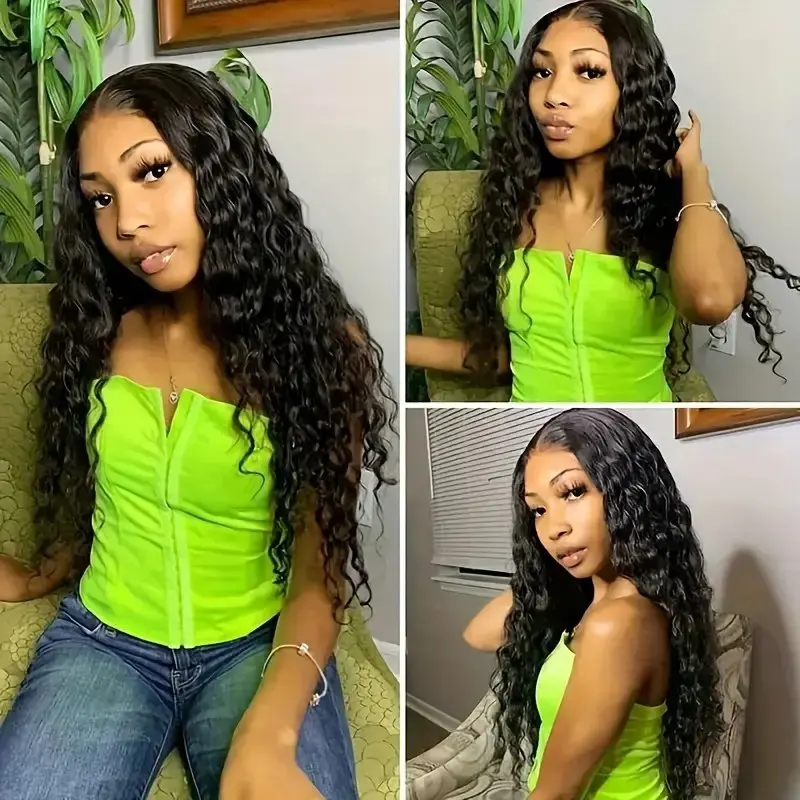 Natural Black 26 Inches 13x6 HD Lace Frontal Wig Deep Wave Full Brazilian For Women  Human Hair Wigs