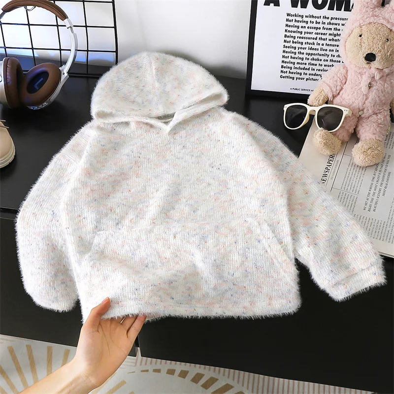 Kids Knitted Hoodies Autumn Winter Girls Hooded Sweater Chidren Casual Pullover 2025 New Teenager Fashion Jumper 2-12 Years