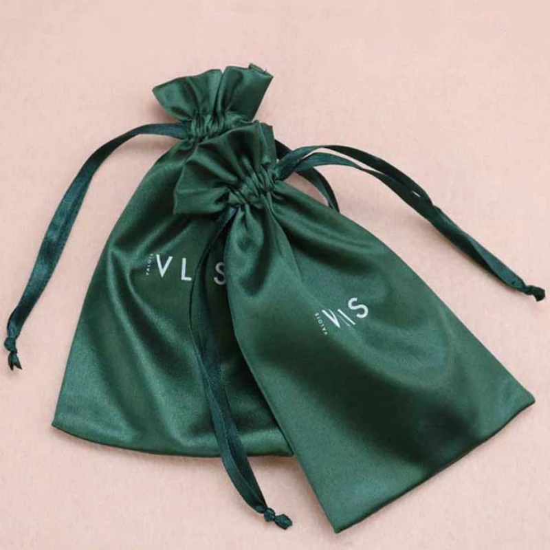 Satin Gift Bags Packaging Jewelry Hair Wedding Party Gift Storage Dust-proof Silk Drawstring Pouch Print Logo Custom Sachet 100p