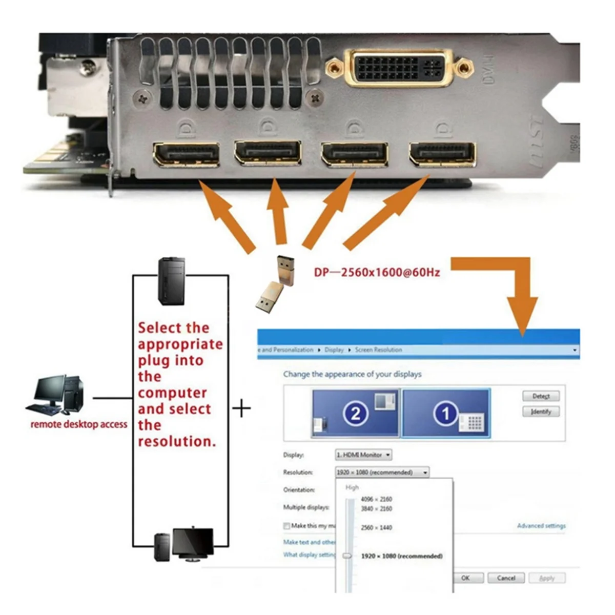 Beliebter DP Virtual Display Adapter Displayport Dummy Plug Headless Ghost Emulator 2560x1600p@60Hz