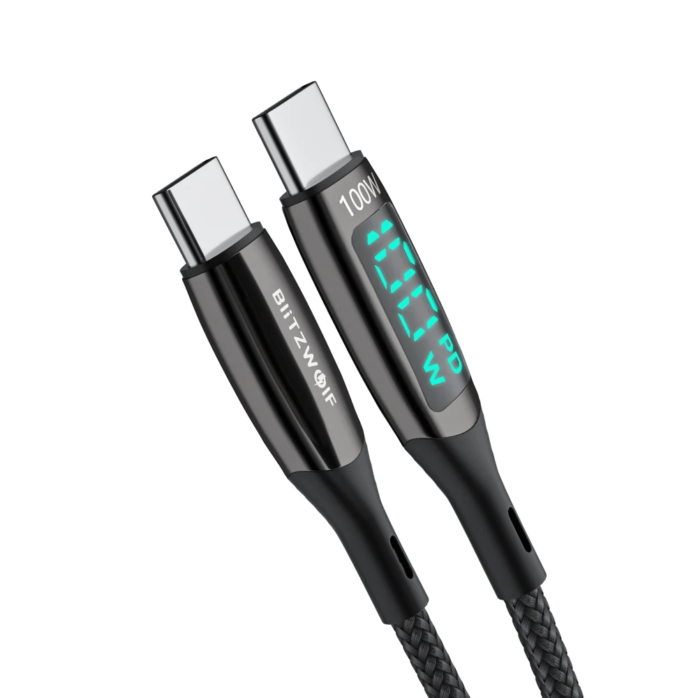 BlitzWolf 100 واط 5A USB C Type-C إلى Type-C تاريخ كابل LED عرض PD3.0 PPS QC4.0 + QC3.0 شحن سريع نقل البيانات خط الحبل