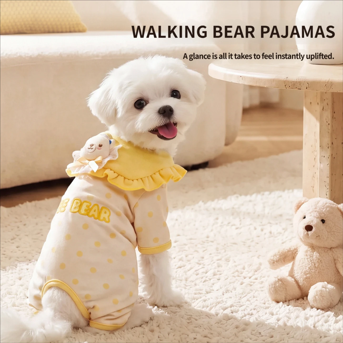 Cartoon plush autumn belly band dog clothes, home four-legged pet outfits for cats and pets