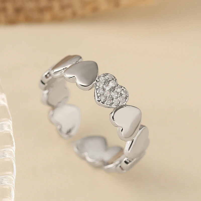 GANPUP Minimalistischer Herz-Liebesring mit Kubischem Zirkonia, Verstellbarer Offener Ring für Frauen, Trendiger Fingerring für den Alltag, Schmuckgeschenk кольцо – Detail 3