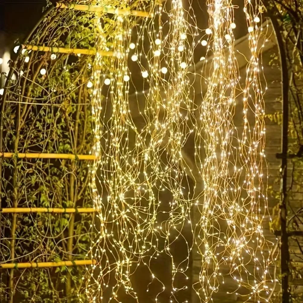 3M600LED Waterproof Battery Box Willow Vine Light String, LED Ponytail shaped Fairy Light, Used for Garden Courtyard Decoration