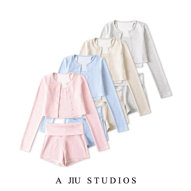 

Pure Desirable Sexy ort Sve Long Sve Cardigan Jaet Tight Slimming Strap Vest Turned up orts Tee Piece Set Women