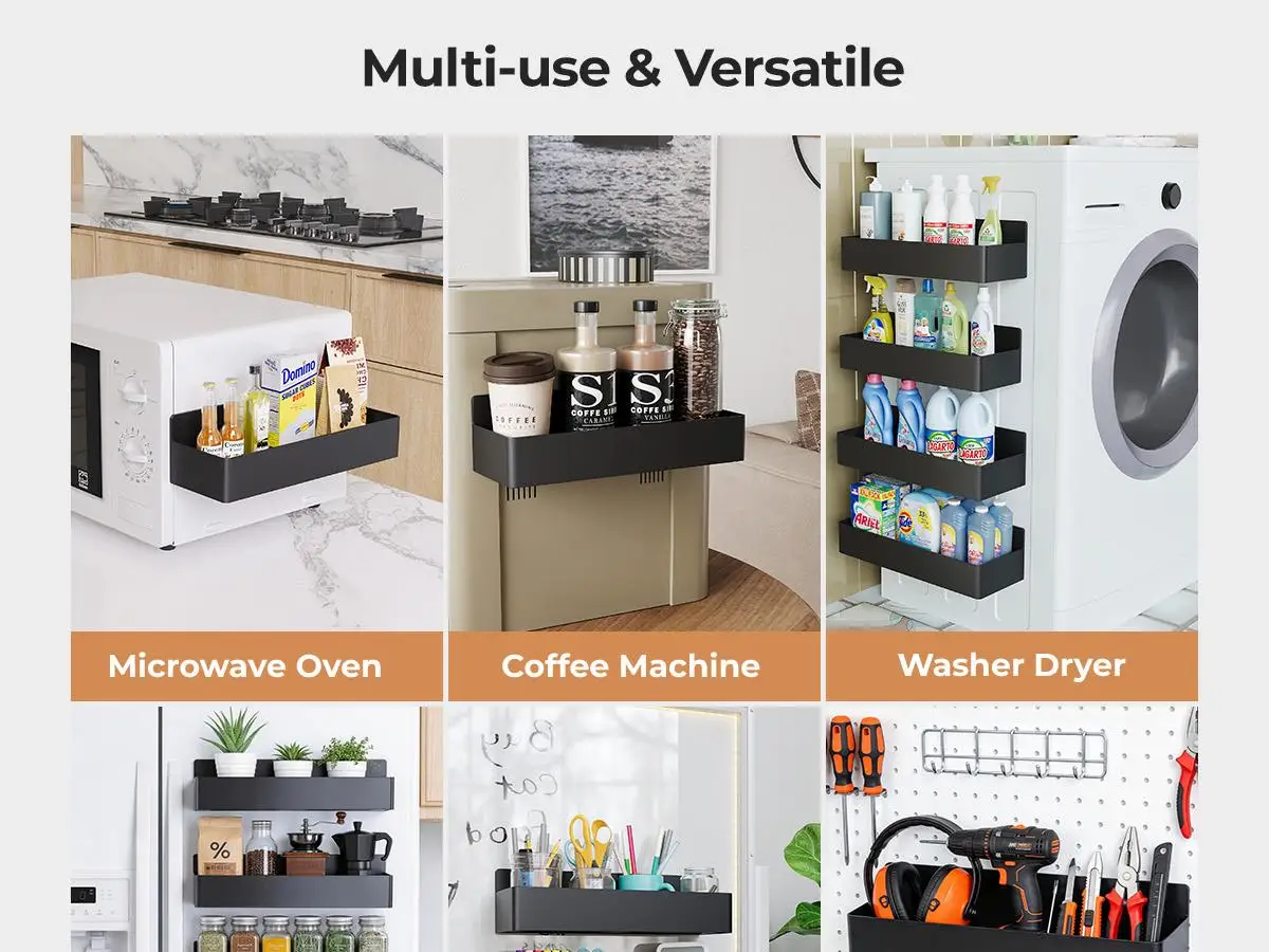 Nieifi 4-Pack Black Magnetic Kitchen Organiser, ABS Multifunctional Home Storage Rack with Strong Magnets, Space-Saving Design for Fridge & Coffee Bar summerwins