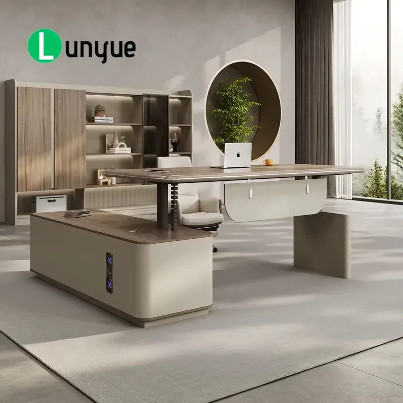 Luxury L-Shaped Electric Height Adjustable Standing Desk Ergonomic Executive Office Desk Durable Boss Workstation for Home