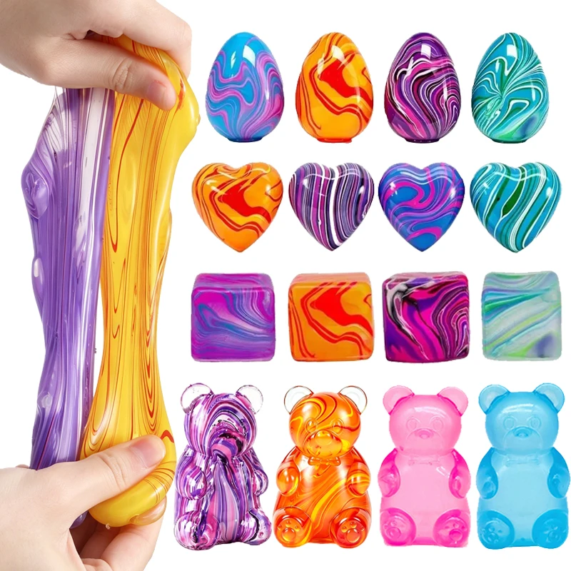 Marble Swirl Maltose Cube Bear Heart Egg Shaped Squeeze Fidget Toy Slow Rebound ADHD Autism Anxiety Relief Sensory Stress Gift