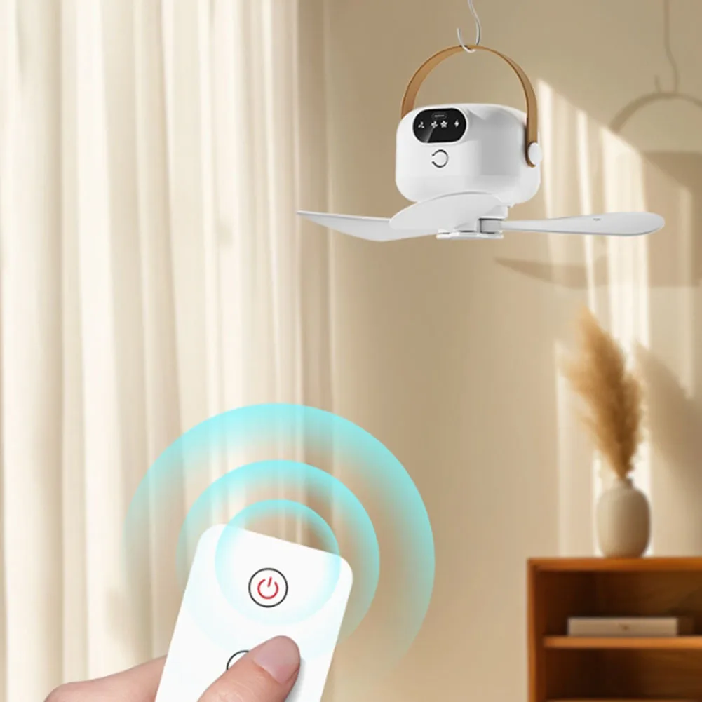 Ceiling Mounted USB Rechargeable Fan for Camping RV Tent with Remote Control 2000-4000mAh Battery 3 Speed Settings Ambient Light