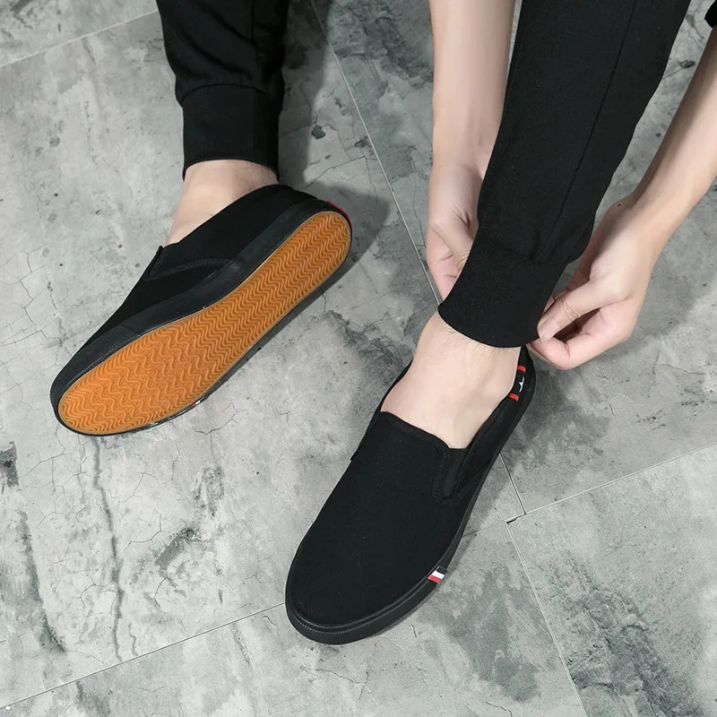 Denim Men's Canvas Shoes Slip-On Sneakers Male Flats Breathable Loafers for Men 2024 Summer Trainers Light Black Shoes Footwear