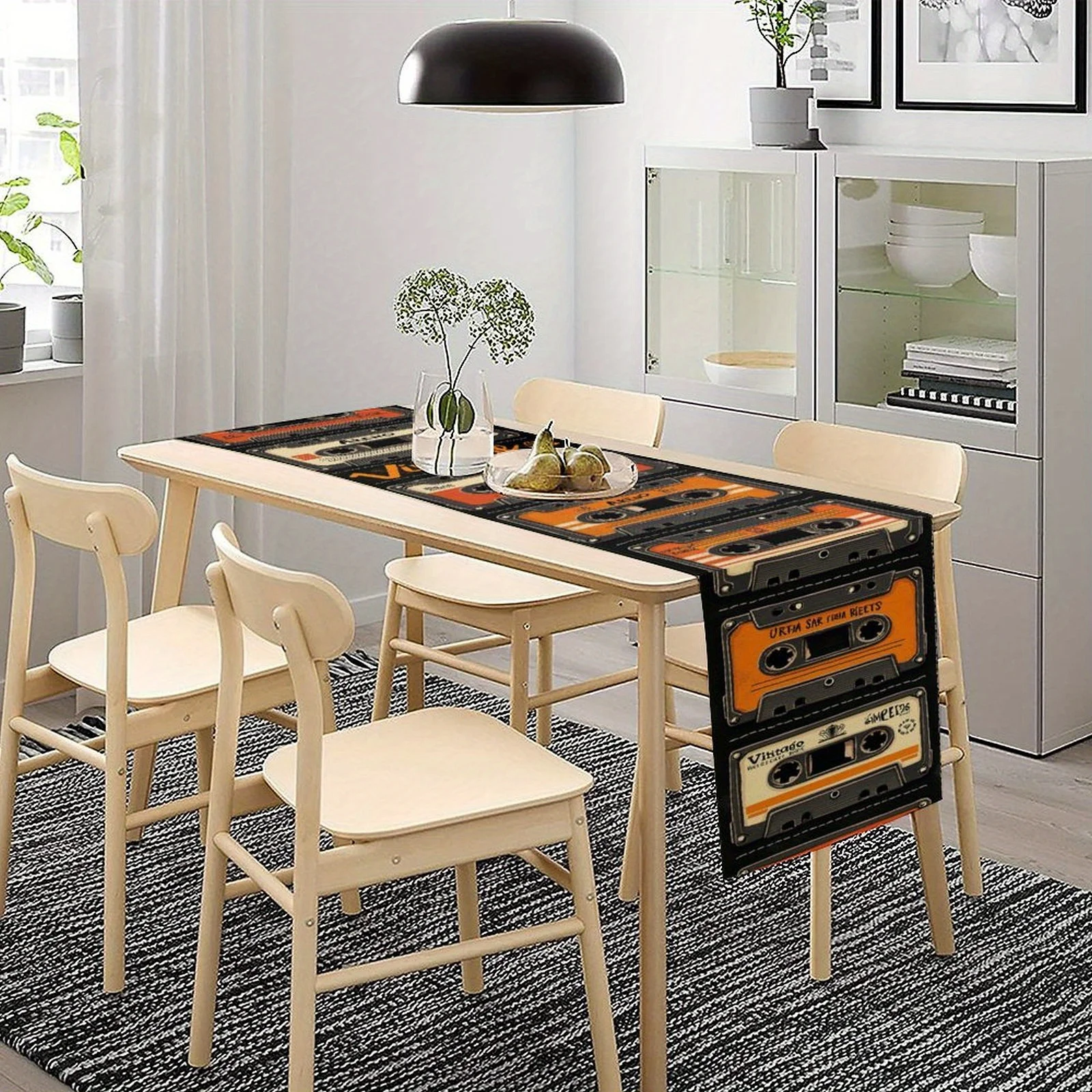 JIT 1 pc Vintage Cassette Tape Printed Table Runner 2D Flat Print Retro Home Decor Dining Table Decoration Nostalgic Charming