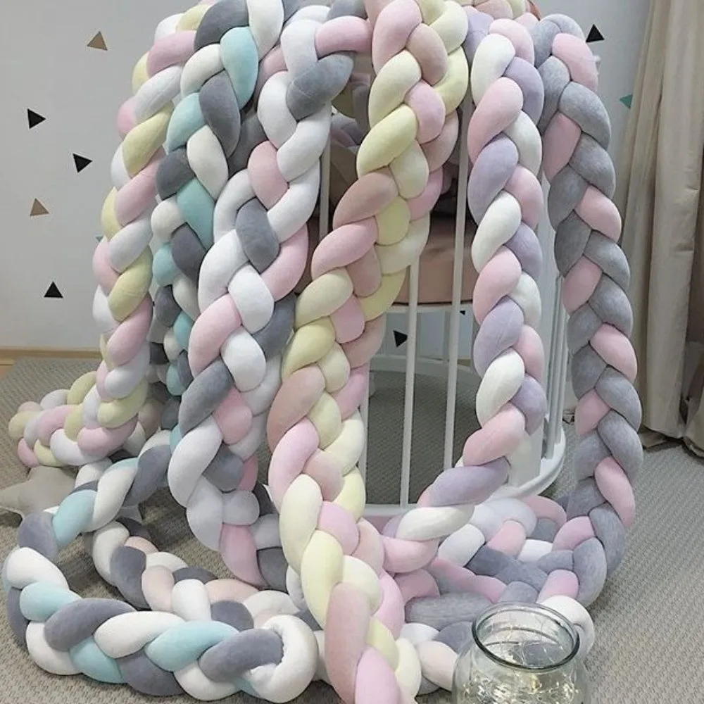 Decorative Handmade Cot Bumper Soft Plush Breathable Braided Pillow Anti-Collision Washable Crib Protector Baby Bed
