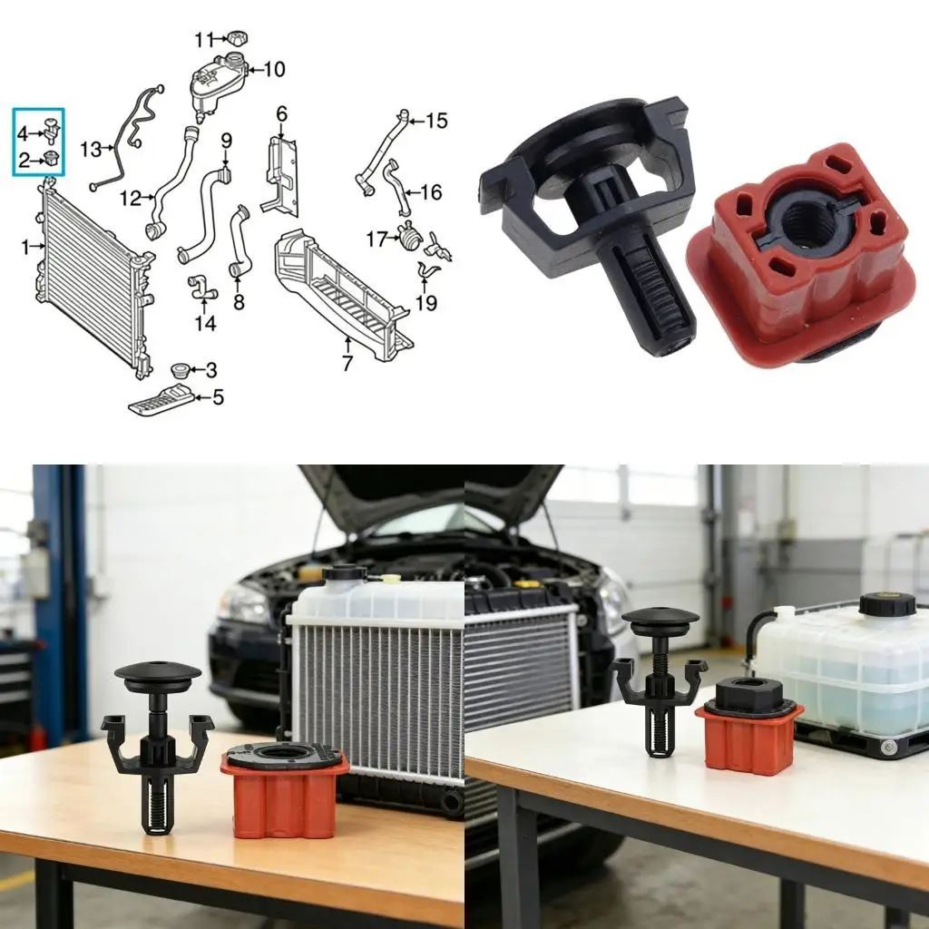 6XDF 2Pcs Upper Radiator Mounting Brackets Retainer & Pins 1695040114 2115040059