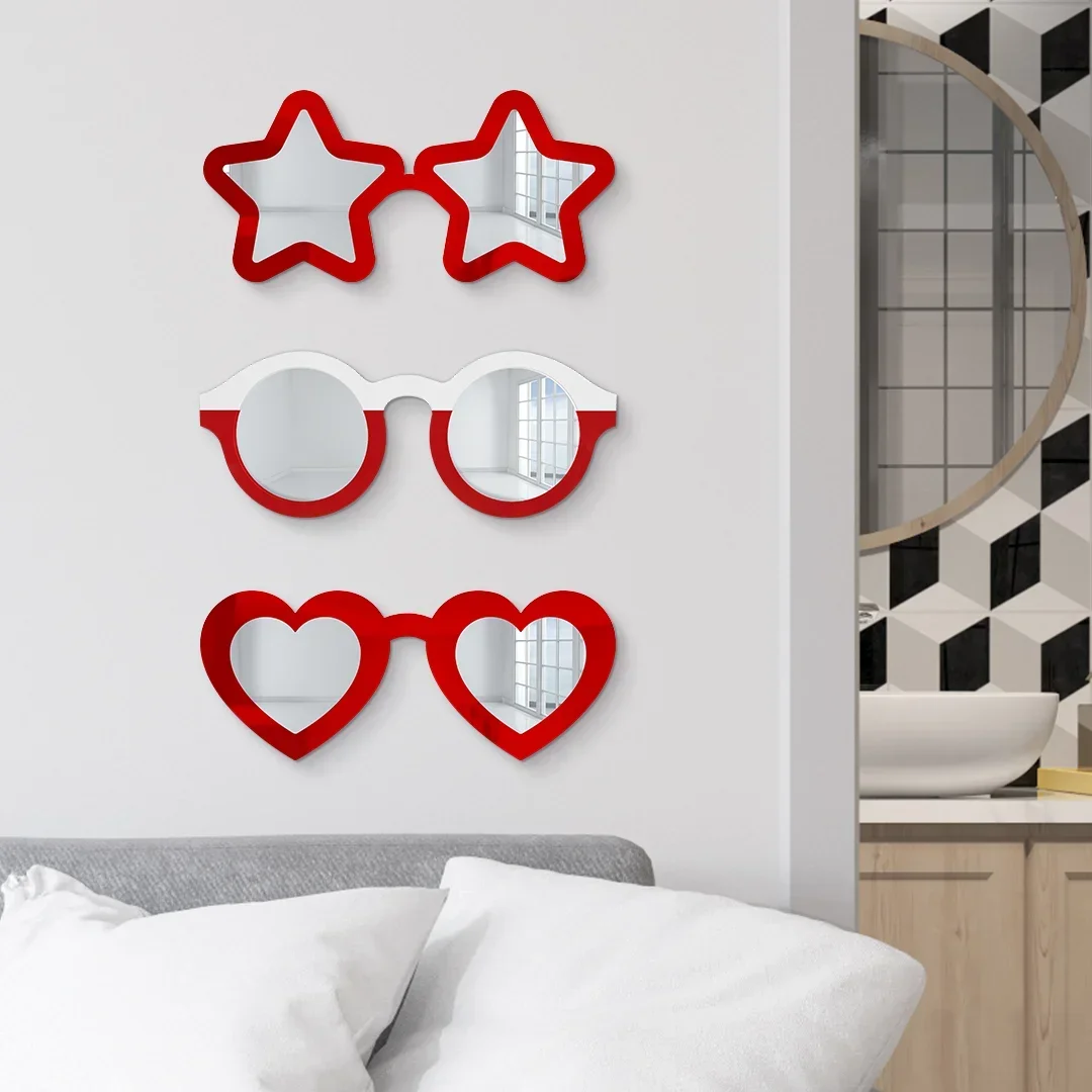 

Cool Sunglasses 3D Reflective Wall Mirror Decor Heart Eyes Sunglasses Acrylic Mirror for Bedroom Living Room Decor Salon Decor
