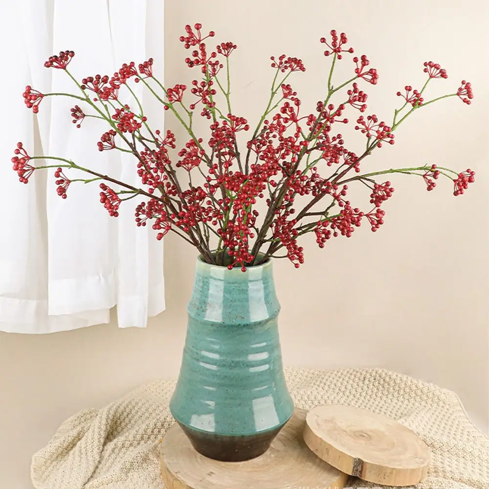 

Chinese Style Artificial Holly Fruit Branches Realistic Handmade Lucky Ilex Chinensis Fruit Elegant Real Touch