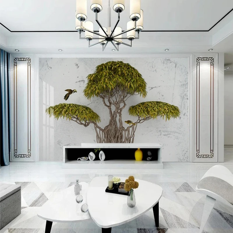 

Custom 3D Photo Modern Large Tree Plants Bird Marble Background Wallpaper for Bedroom Living Room TV Wall Mural Home Decoration