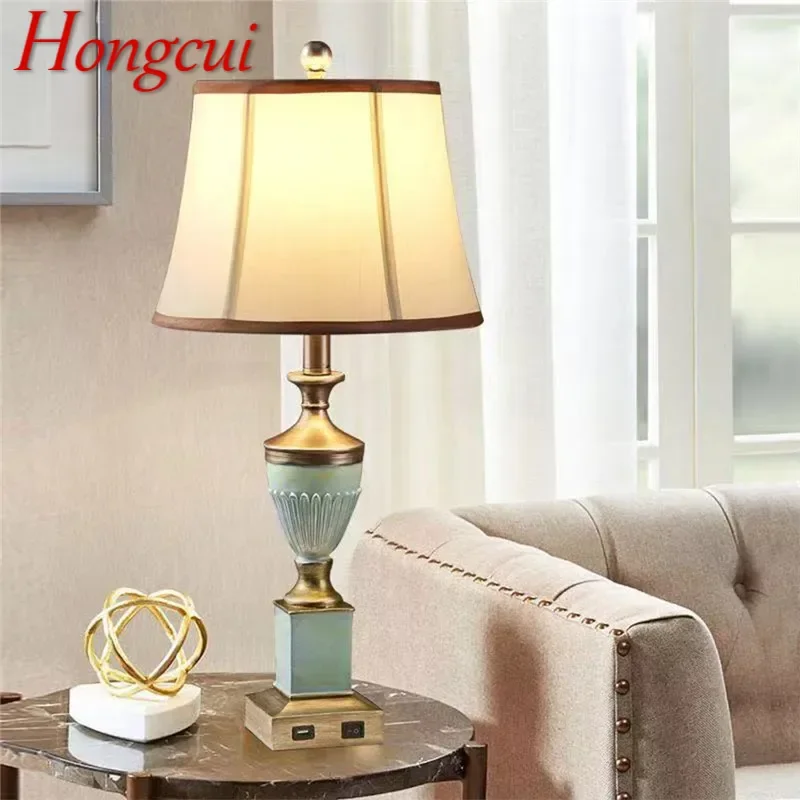 Hongcui American Retro Table Lamp French Luxury Living Room Study Villa Hotel Bedroom LED Bedside Desk Light