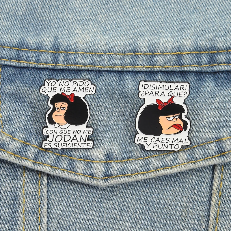 Comic Book Characters Enamel Pins Fun Cute Little Girl Brooches Lapel Badges Cartoon Spanish Jewelry Gift for Kids Friends