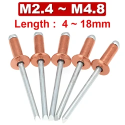 Red Copper Core Pulling Rivets M2.4 M3.2 M4 M4.8 M5 High Strength Open Type Round Head Copper Pull Nails GB12618.520 Series