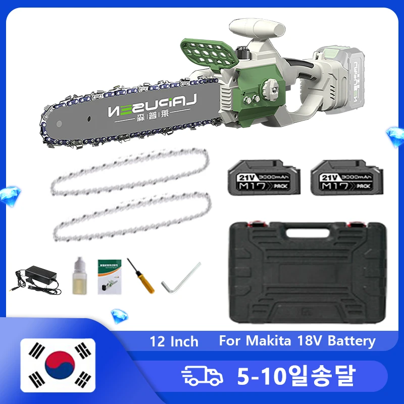 12 Inch Cordless Electric Chain Saw Brushless Gardening Tool Wireless Chainsaw Rechargeable Wood Electric Saw For Makita Battery