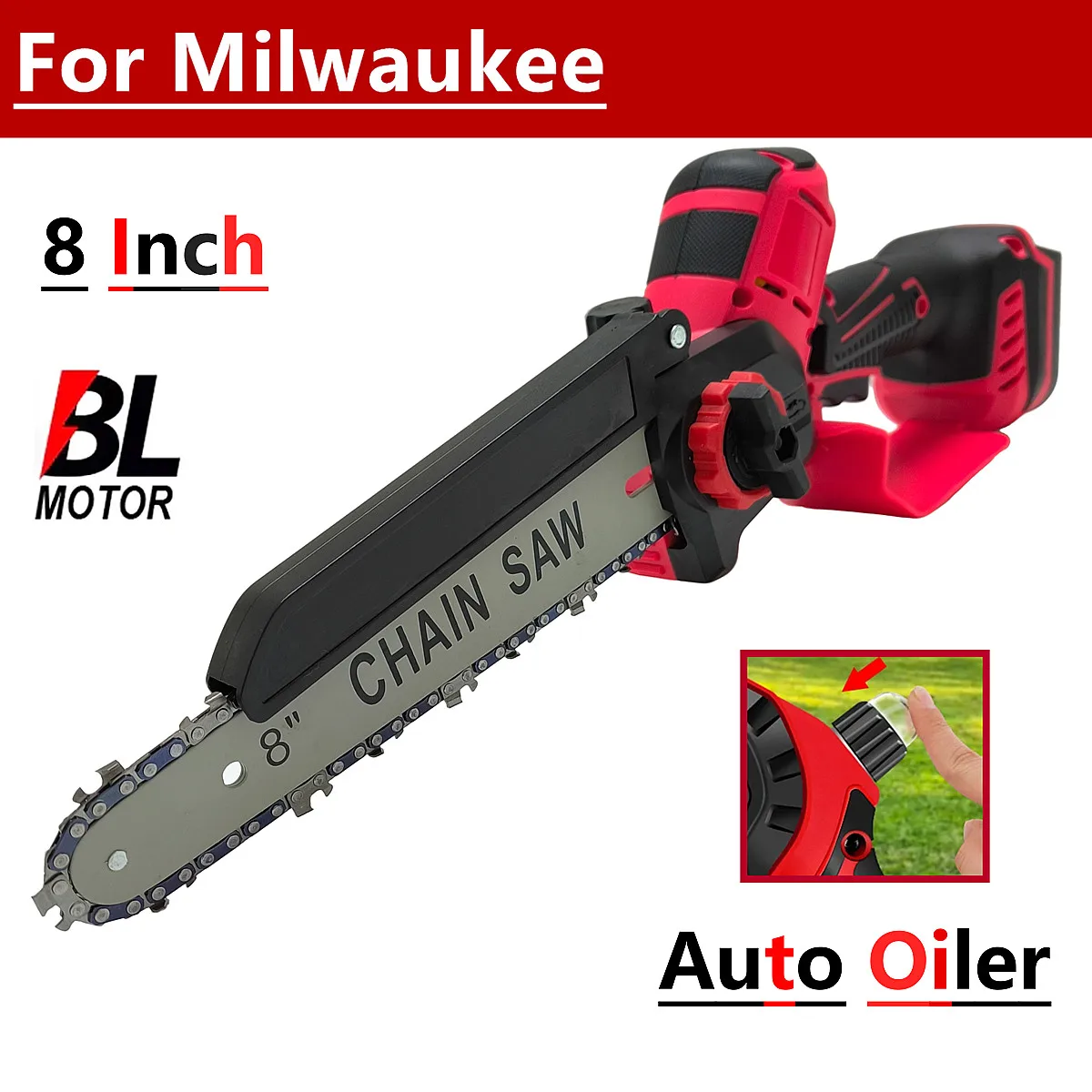 

3000W 8 Inch Electric Chainsaw With Oil Tank Safety Hand Guard Woodworking Garden Chain Saw Power Tool For Milwaukee 18V Battery