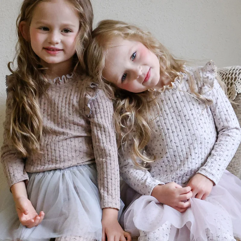 2026 Autumn New Korean Children's Girls' Western Style Sweet Flower Ruffled Edge Long Sleeve Bottom Shirt