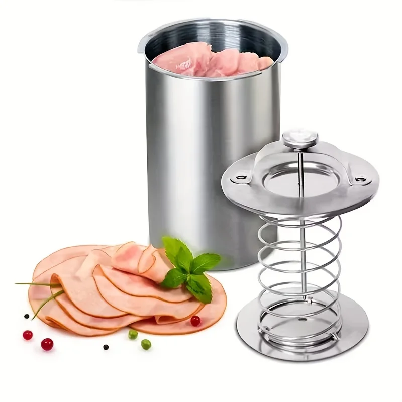 DIY Ham Press Maker Stainless Steel Meat Loaf Mold with Thermometer Spring Compression Design Homemade Luncheon  Kitchen Gadget
