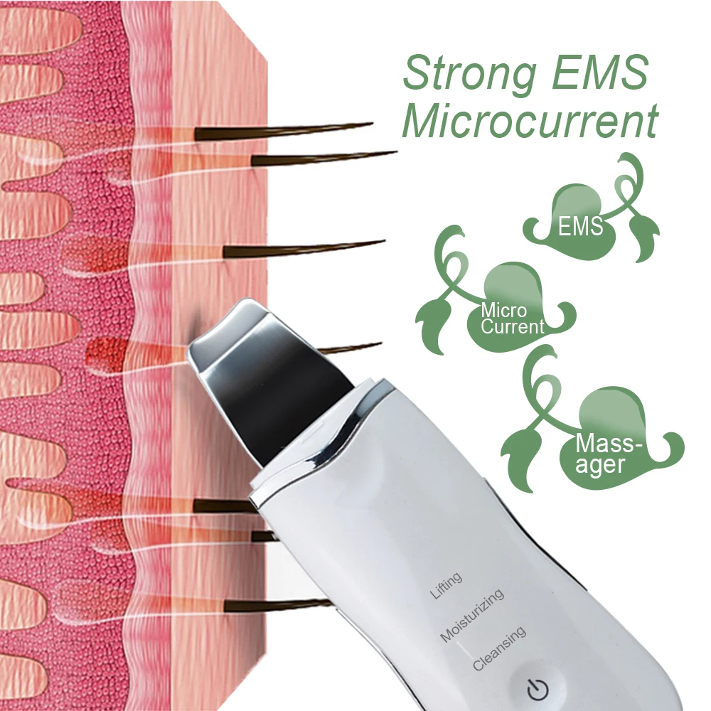Vibração elétrica ultra sônica rosto espátula ferramenta rosto purificador da pele removedor de cravo facial poros limpador face lifting limpeza profunda