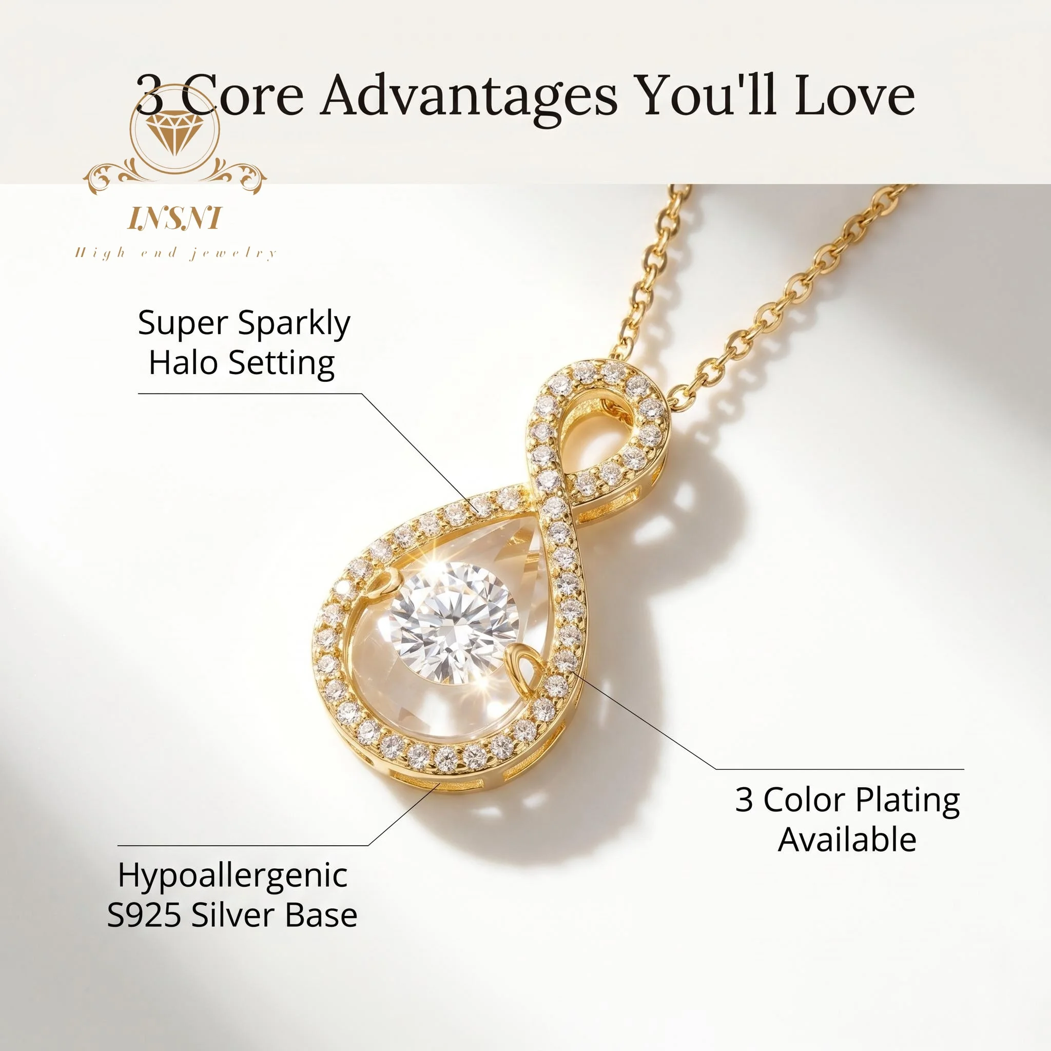 S925 Silver Smart Moissanite 8-character Pendant Necklace Temperament Unlimited Love Collarbone Affordable Light Luxury Jewelry