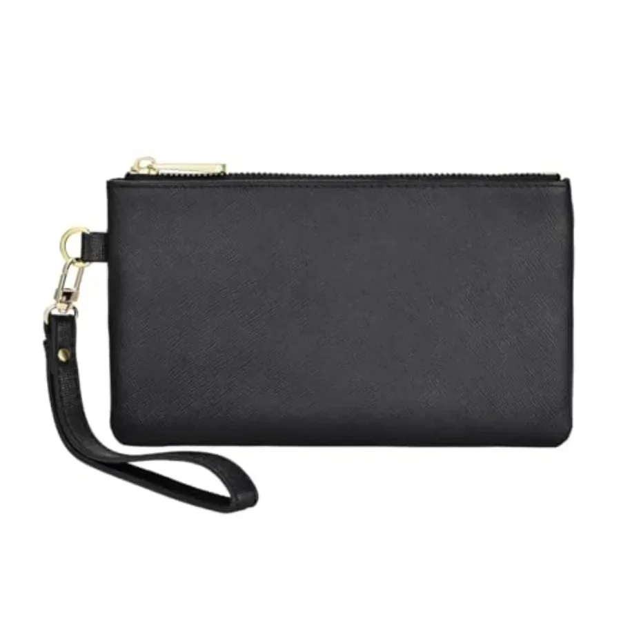 

Premium Genuine Grain Leather Wristlet Pouch Zip Clutch Bag w. Card Slots Phone Purse w. Wrist Strap For Men Women