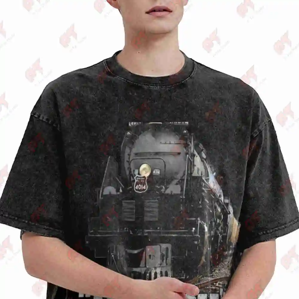 Big Boy 4014 Steam Locomotive Railroad Vintage Washed Tee Pure Cotton T-Shirt