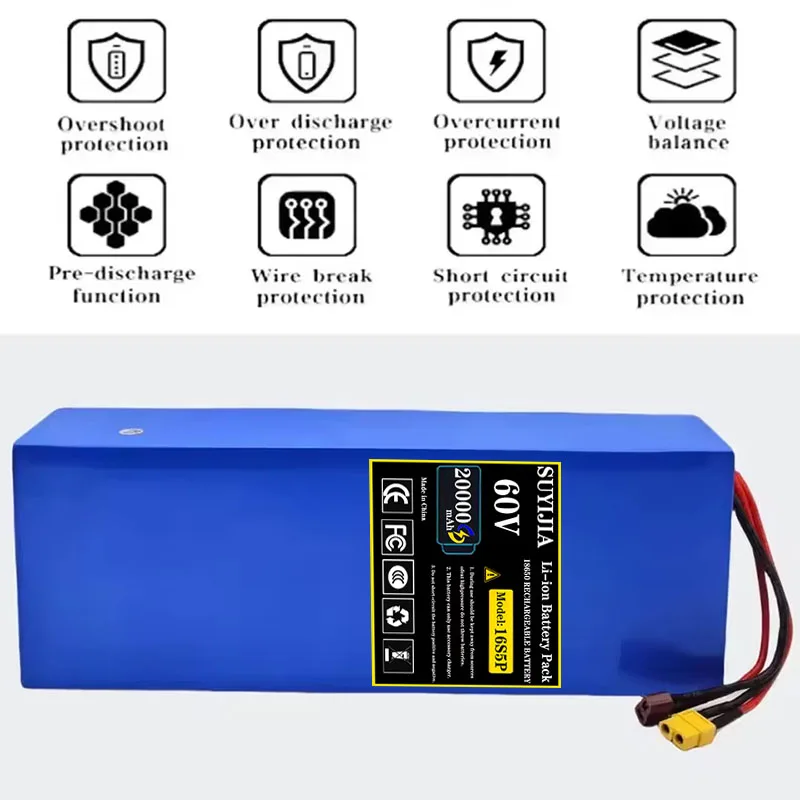 Brand new 60V 16S5P 20000mAh 2026 lithium ion battery 100% real capacity, 60V 1500W battery, original 18650 battery