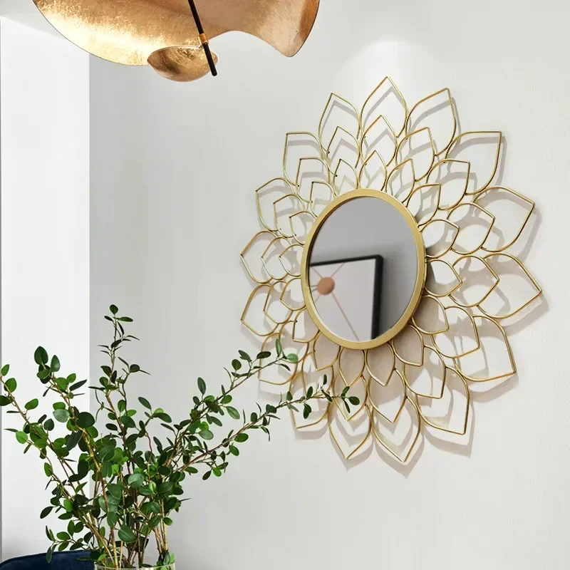 Wrought Iron Lace Wall Mirror Light Luxury Living Room Decorative Hanging Mirror for Fireplace Foyer Entrance Home Decor