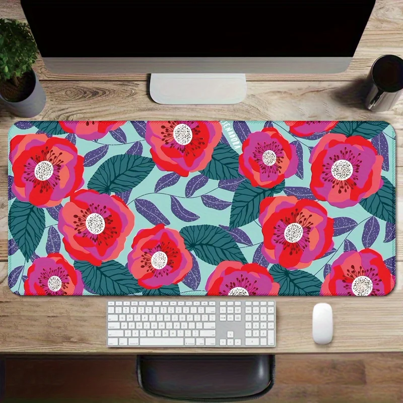 Floral Desk Mat Extra Large Non-Slip Rubber Base Keyboard Mouse Pad for Office Gaming Workstation