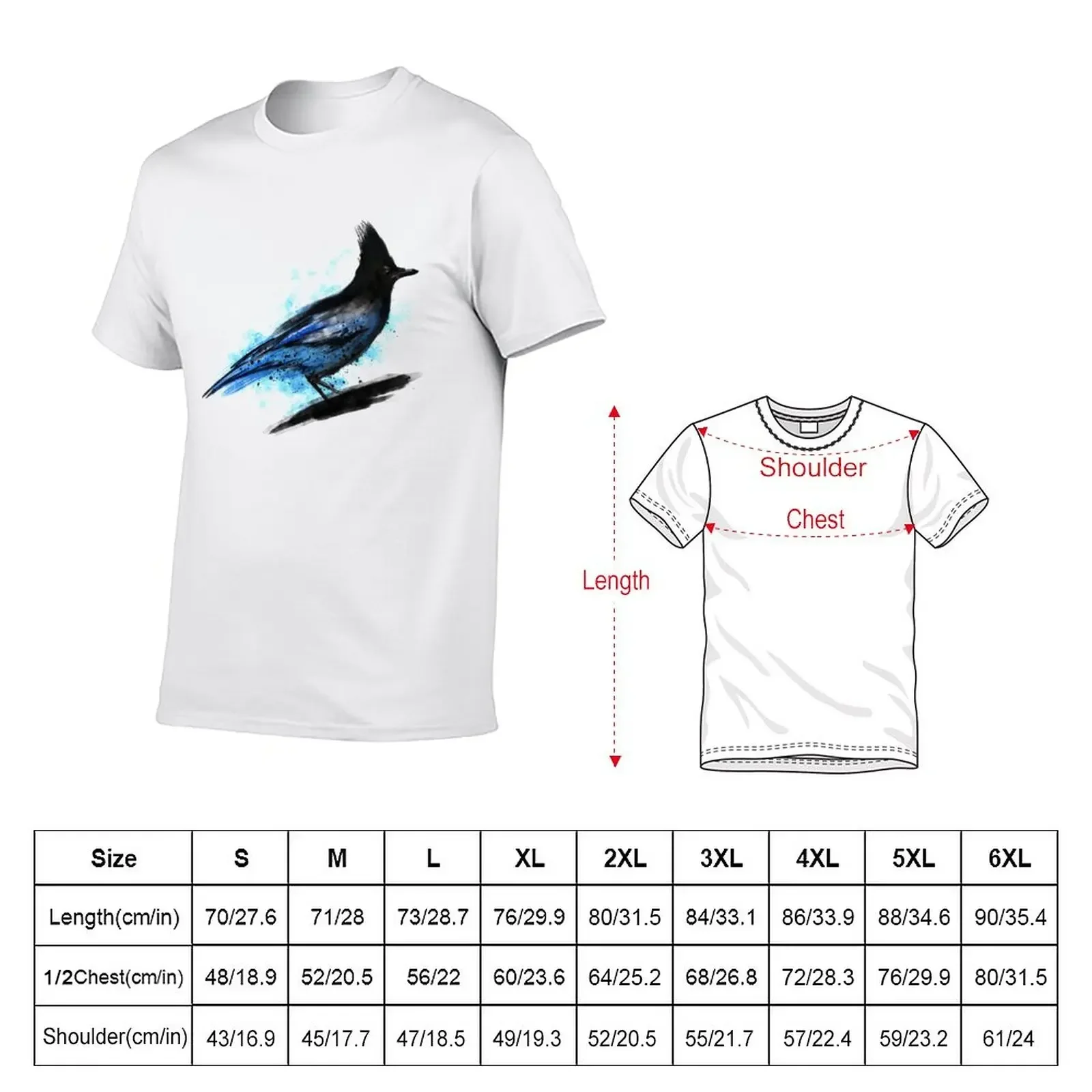 Dramabite Watercolour stellar blue jay bird artistic artsy animal painting T-Shirt Blouse anime men t shirt