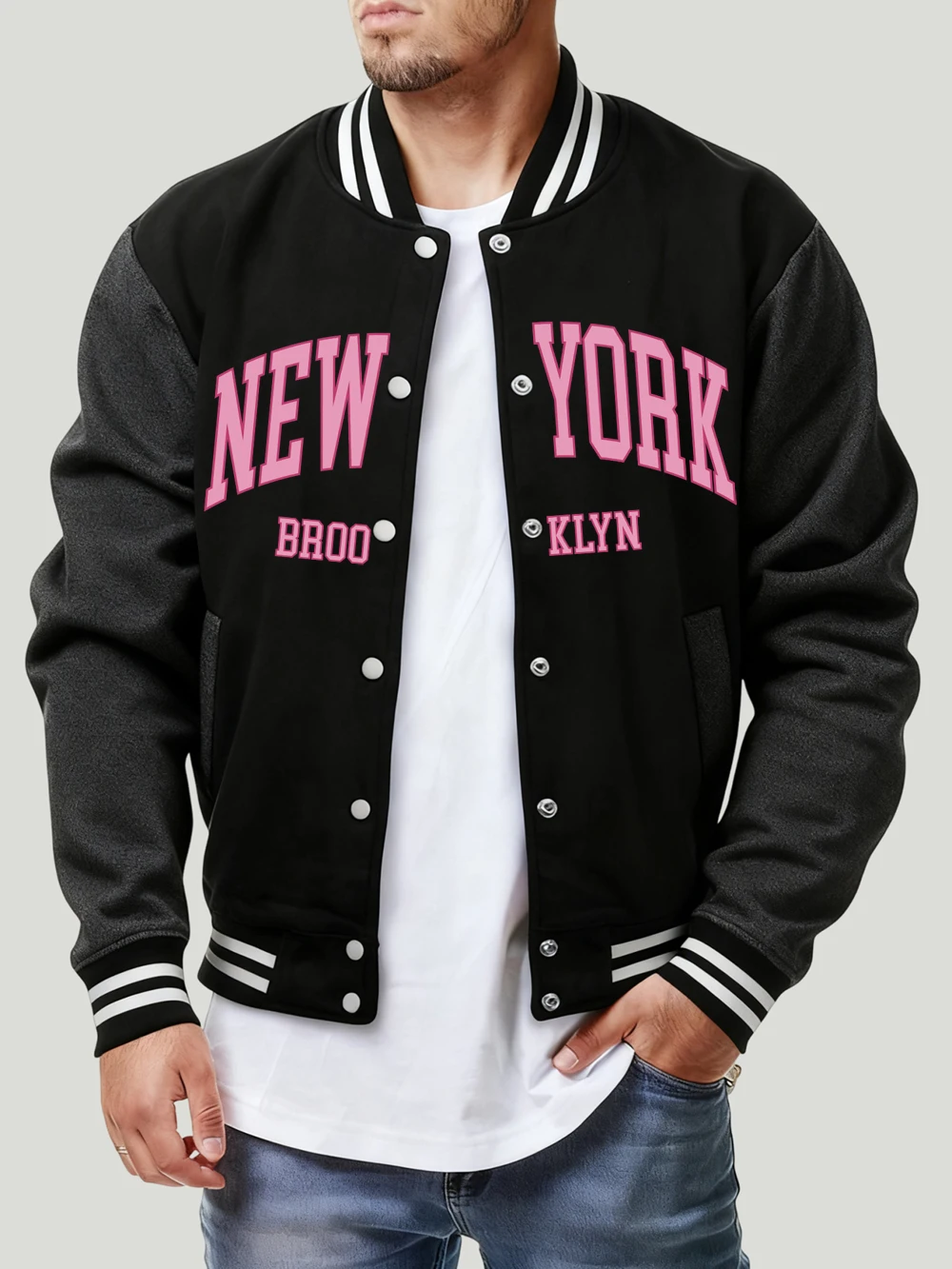 

Нью-Йорк Бруклин пальто с принтом мужские зимние свободные бейсбольные майки повседневные удобные куртки базовые карманные флисовые теплые одежды