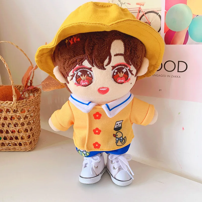 

20cm Cartoon Star Pop Idol Doll Clothes Yellow Hat Coat White T-shirt Set Plush Doll Accessories Toys for Fans Collection Gifts