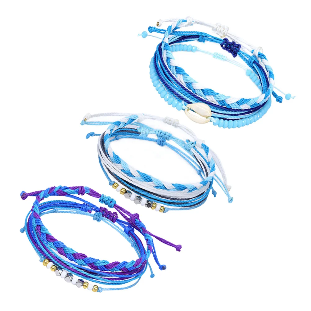 

3Pcs Hand Woven Seashell Bracelet Fashion Bangle Creative Fine Workmanship Birthday Party Travel Gifts Mixed Colors