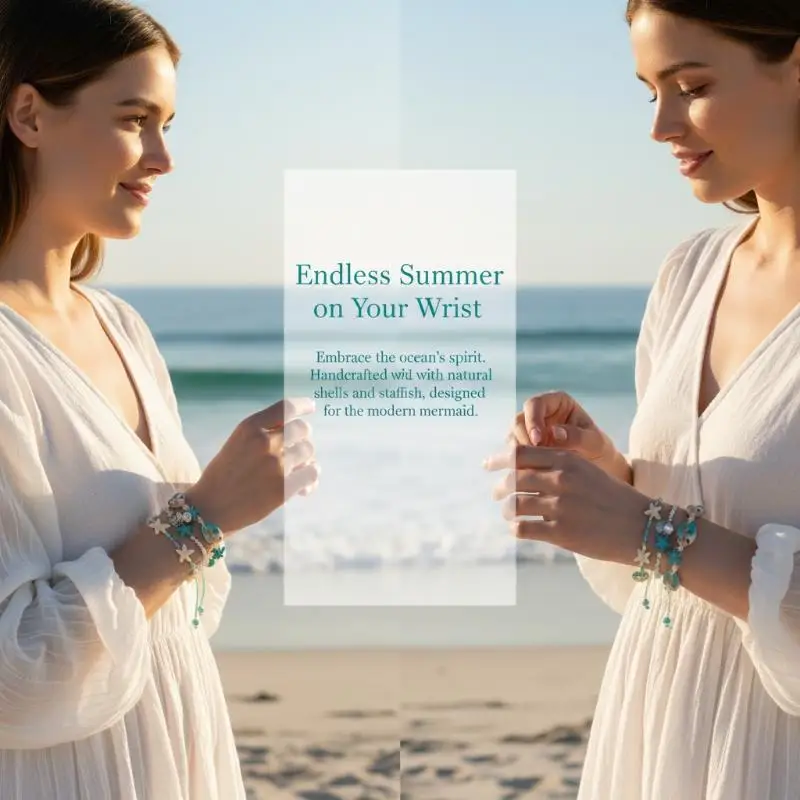 Women Boho Beach Ocean Starfish Shell Beaded Bracelet Adjustable Summer Vacation Jewelry