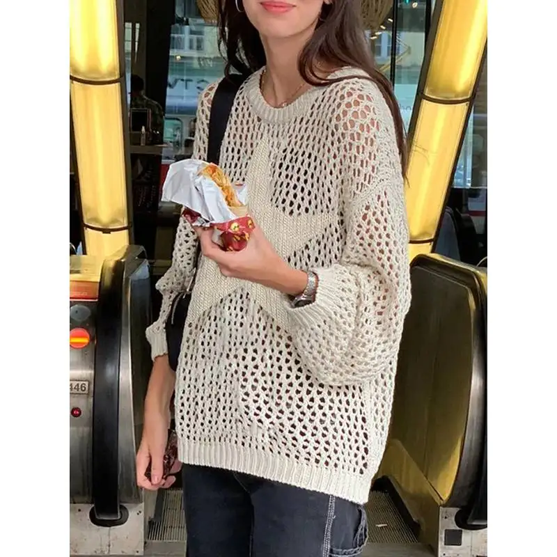 

Weekeep Distred Crochet Star Oversized Pullover Sweater Low Waist ort Bamboo Fiber Ladies Faion Spring Collection