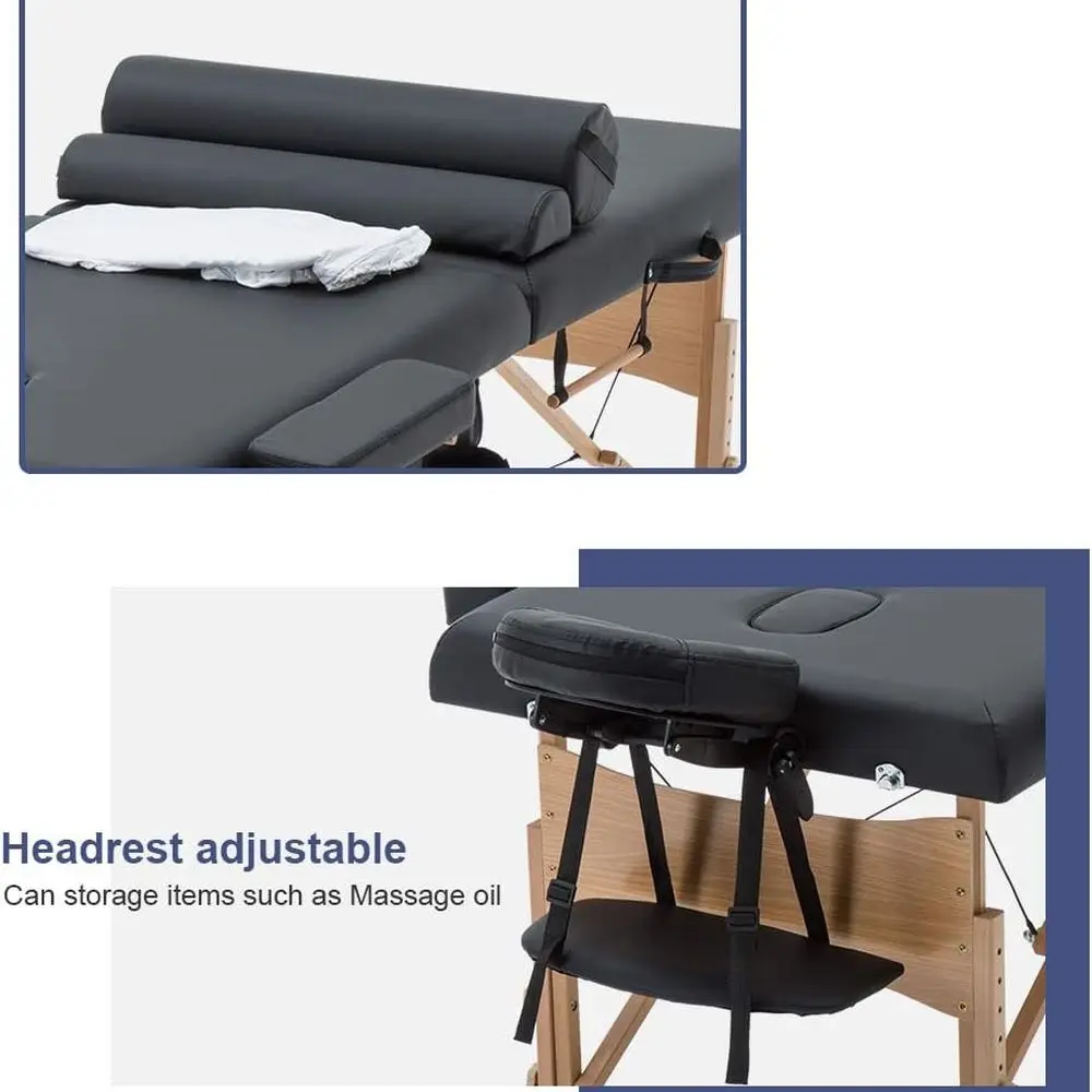 Lettino da massaggio portatile largo 28 con altezza regolabile, design pieghevole, porta asciugamani, custodia per olio e rinforzo semicircolare - Ideale