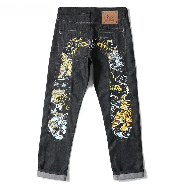 Retro Y2k jeans American Hip Hop Fashion Print Jeans Male Harajuku Punk Gothic Wide Pants Couple Casual Straight Street Wear