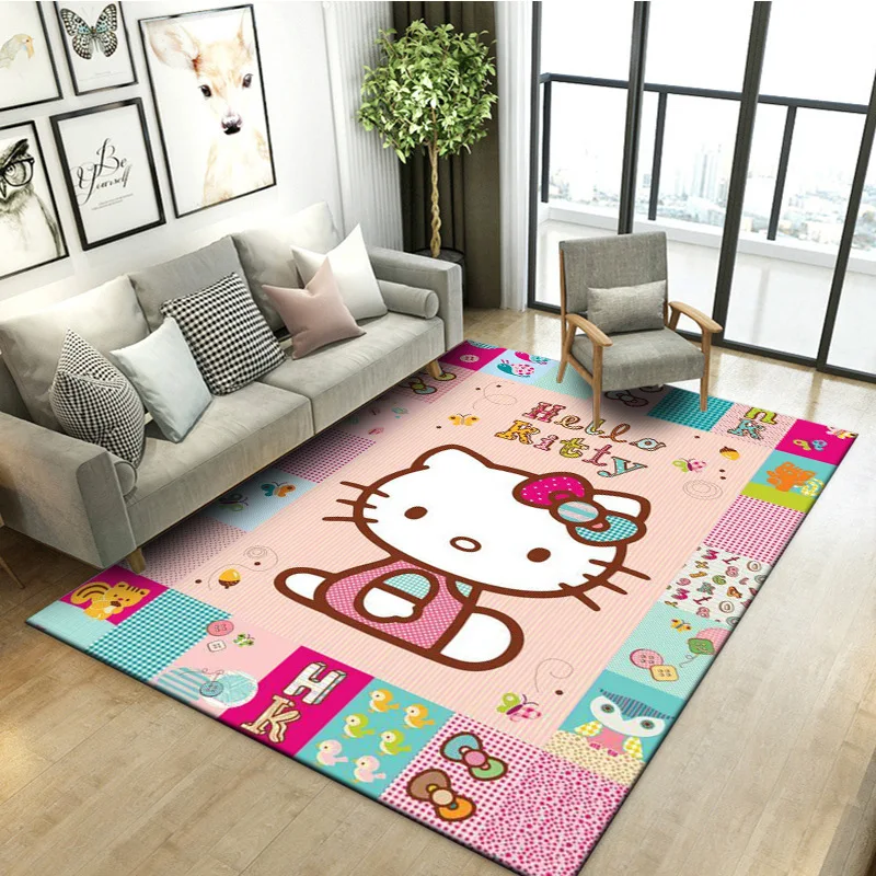 Sanrio Hello Kitty Large Area Rug Cartoon Kitty Pattern Non Slip Washable Soft Carpet  Living Room Bedroom Playroom Home Decor