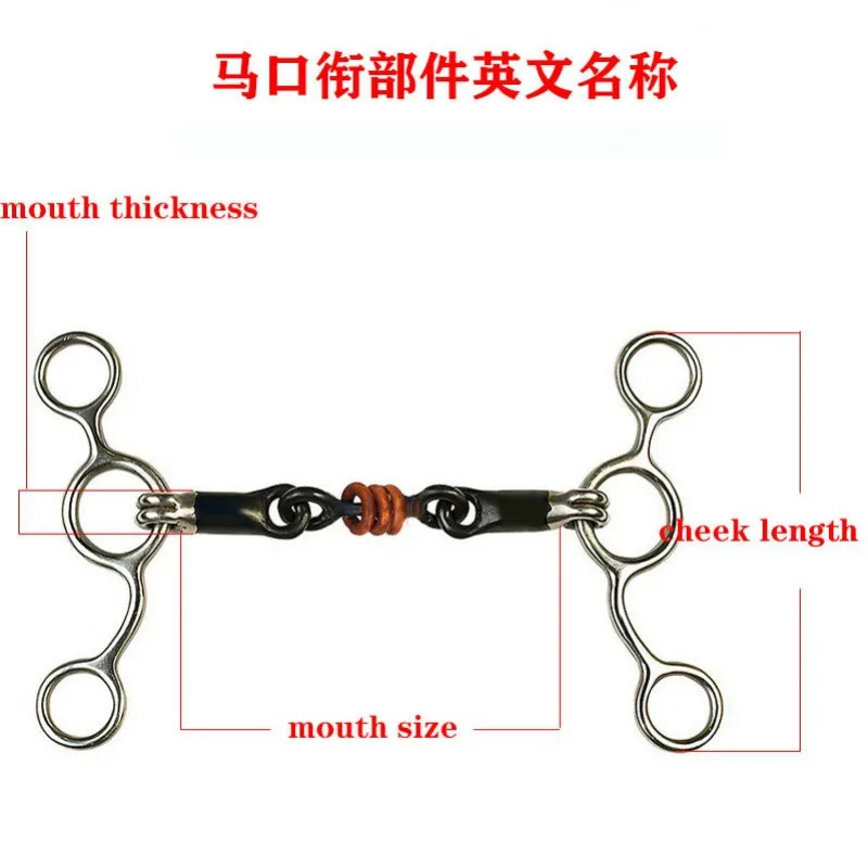 Stainless Steel Gag Bit,Black Steel Double Jointed Mouth.Link With 3 Copper Wire Rings