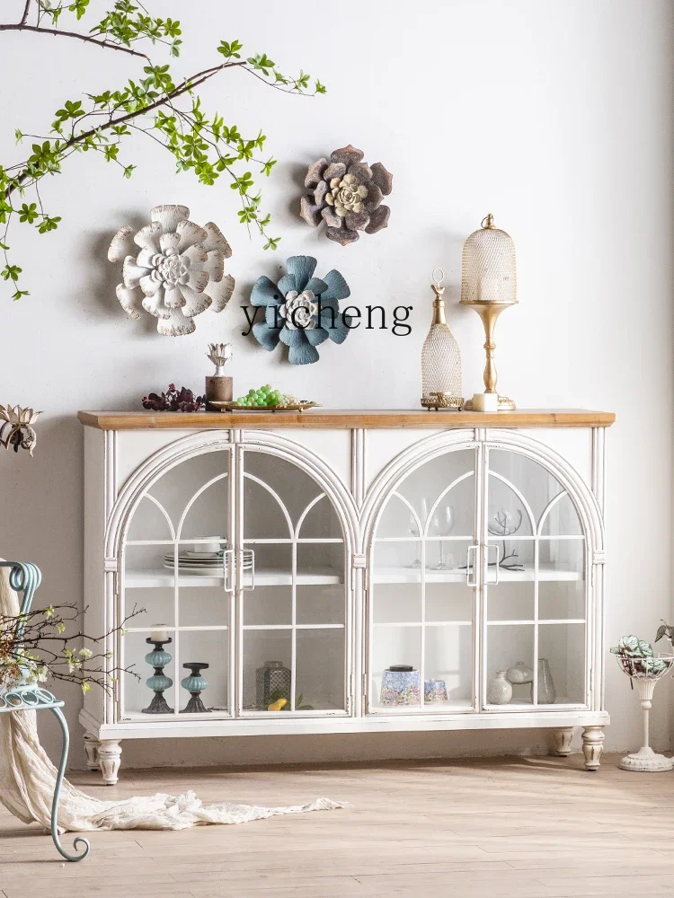 u3 Retro Glass Cabinet Door White Solid Wood Display Cabinet Home Living Room B & B Entry Door Hallway