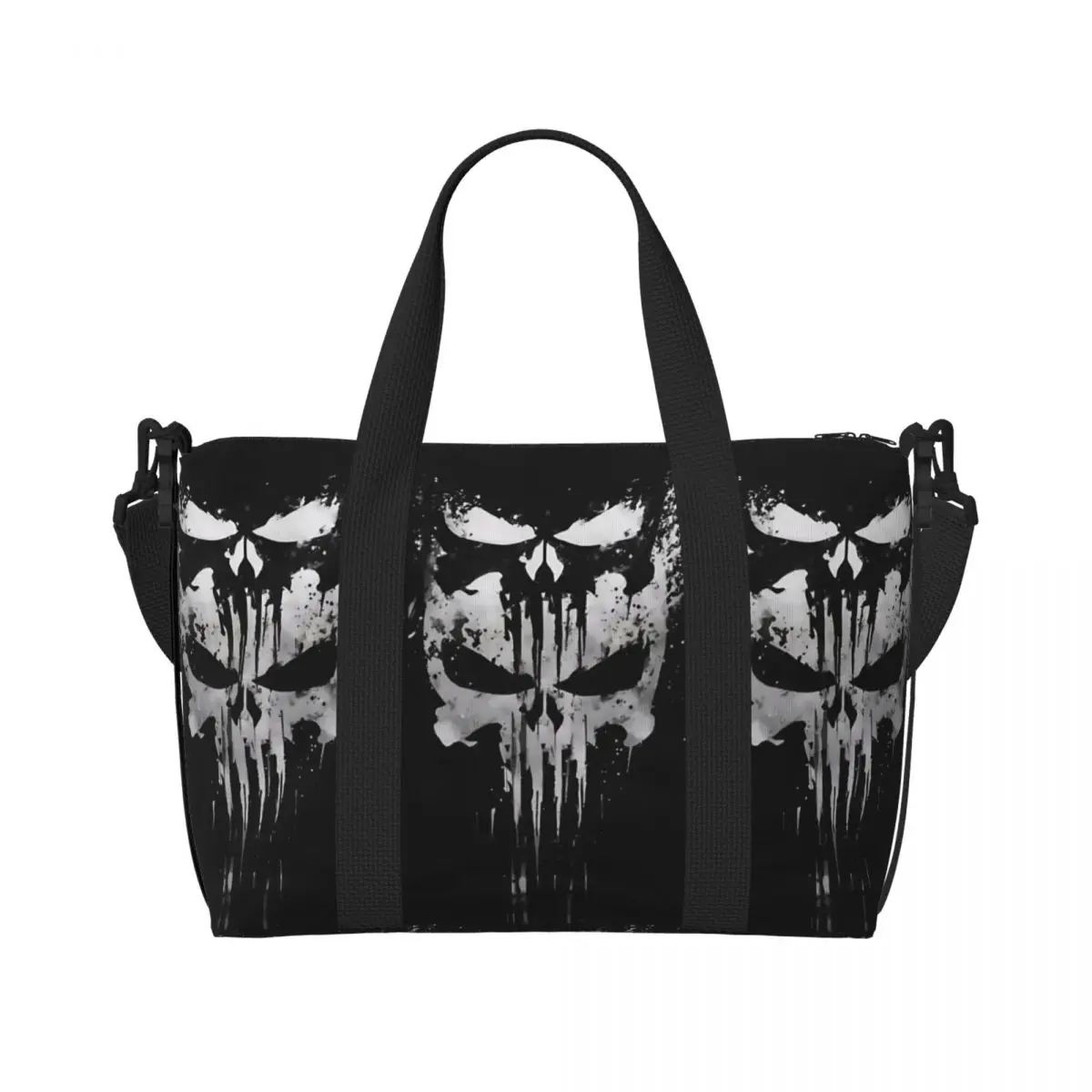 

Custom Punisher Skull Symbol Beach Tote Bag Women Cartoon Design Big Compartment Gym Beach Travel Bags