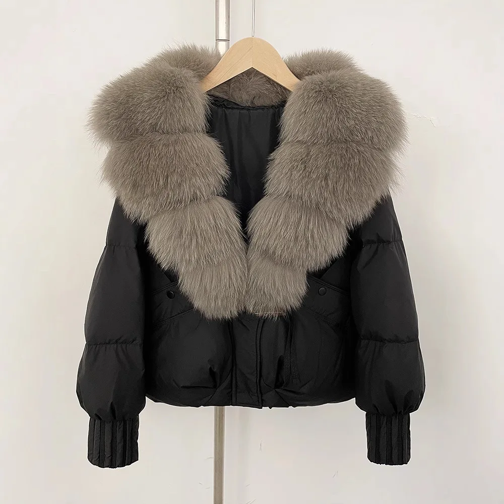 سترة قصيرة كبيرة جدًا بياقة من فرو الثعلب سترة نسائية شتوية عصرية متعددة الاستخدامات سترة فضفاضة ذات جودة عالية وضع جديد تمامًا #5