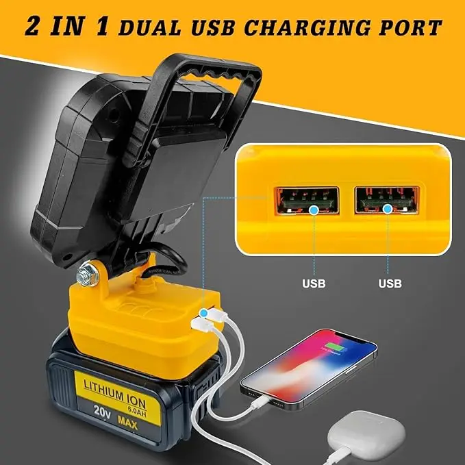 디월트 18V 배터리용 휴대용 LED 작업등, USB 포트 포함, 8인치 손전등, 디월트 ... - 3