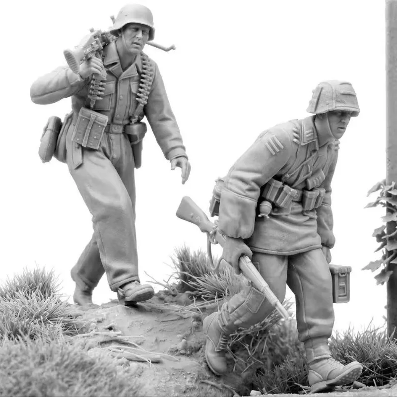 1/35 Scale Resin Figures Model Kits WWII European Soldier Machine Gun Team 2-Person  Miniatures Unassambled and Unpainted C102
